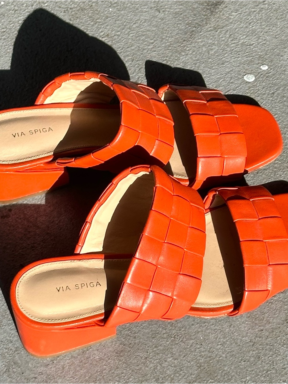 Via Spiga Orange Woven Double-Band Slide Sandals
